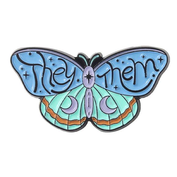 Butterfly THEY/THEM Enamel Pins 417 - Picture 1 of 8